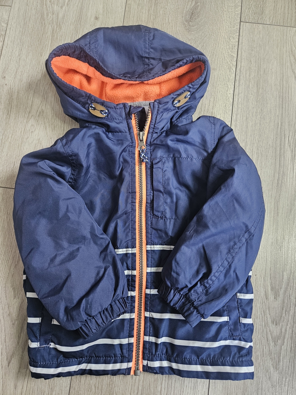 Carter's Baby Boy Navy Striped Hooded Fleece Lined Jacket Coat 24 Months🩷